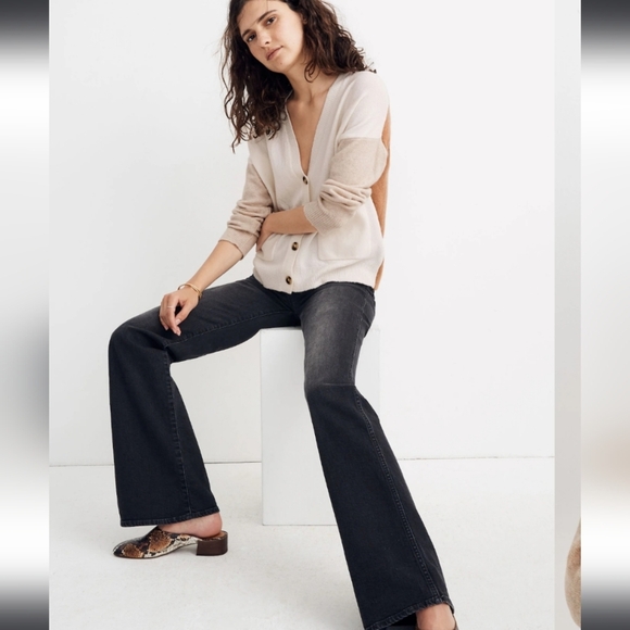 Madewell Short Kent Ex Boyfriend Heather Timber Cream and Tan Cardigan Sweater - Picture 13 of 14